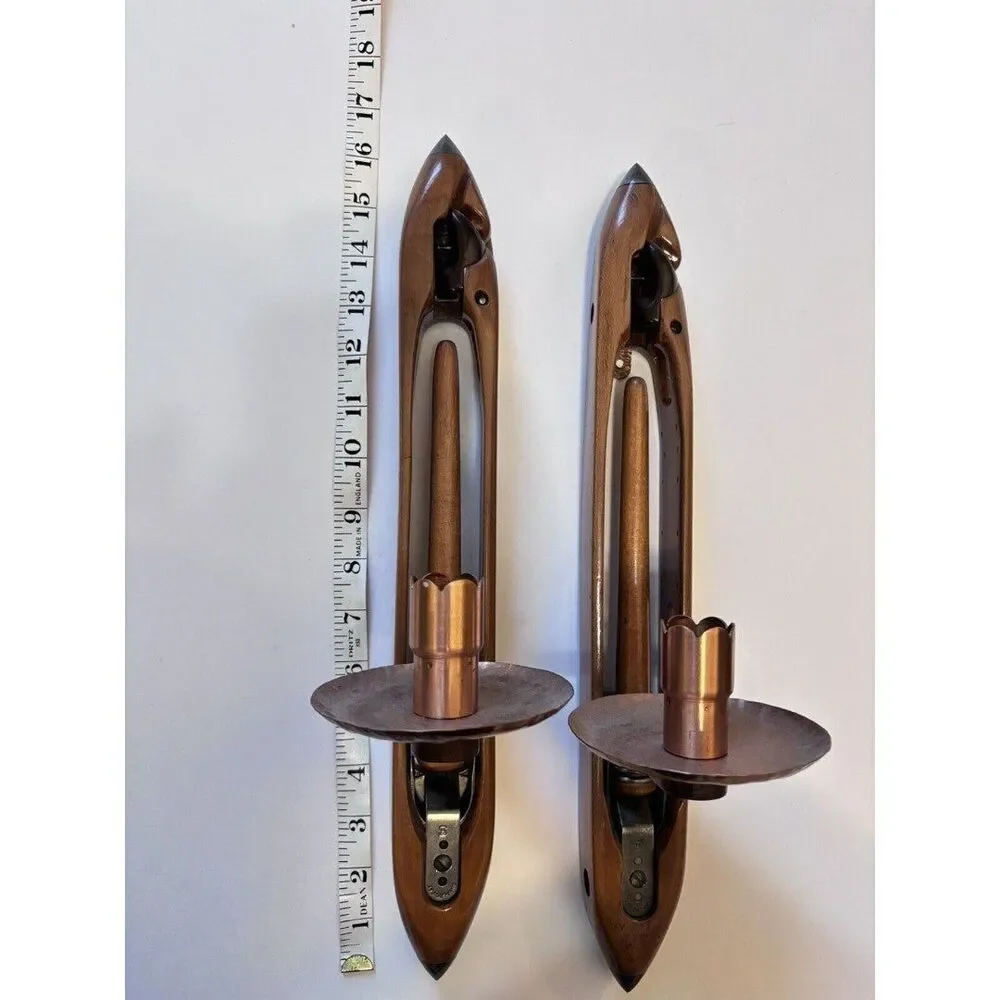 Vintage Wooden Textile Mill Weaving Loom Shuttlecock wall Candlestick Holders